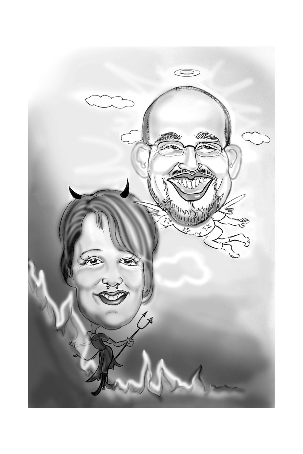 Engel +Teufel
Paar Karikatur vom Foto Geschenk Weihnachten