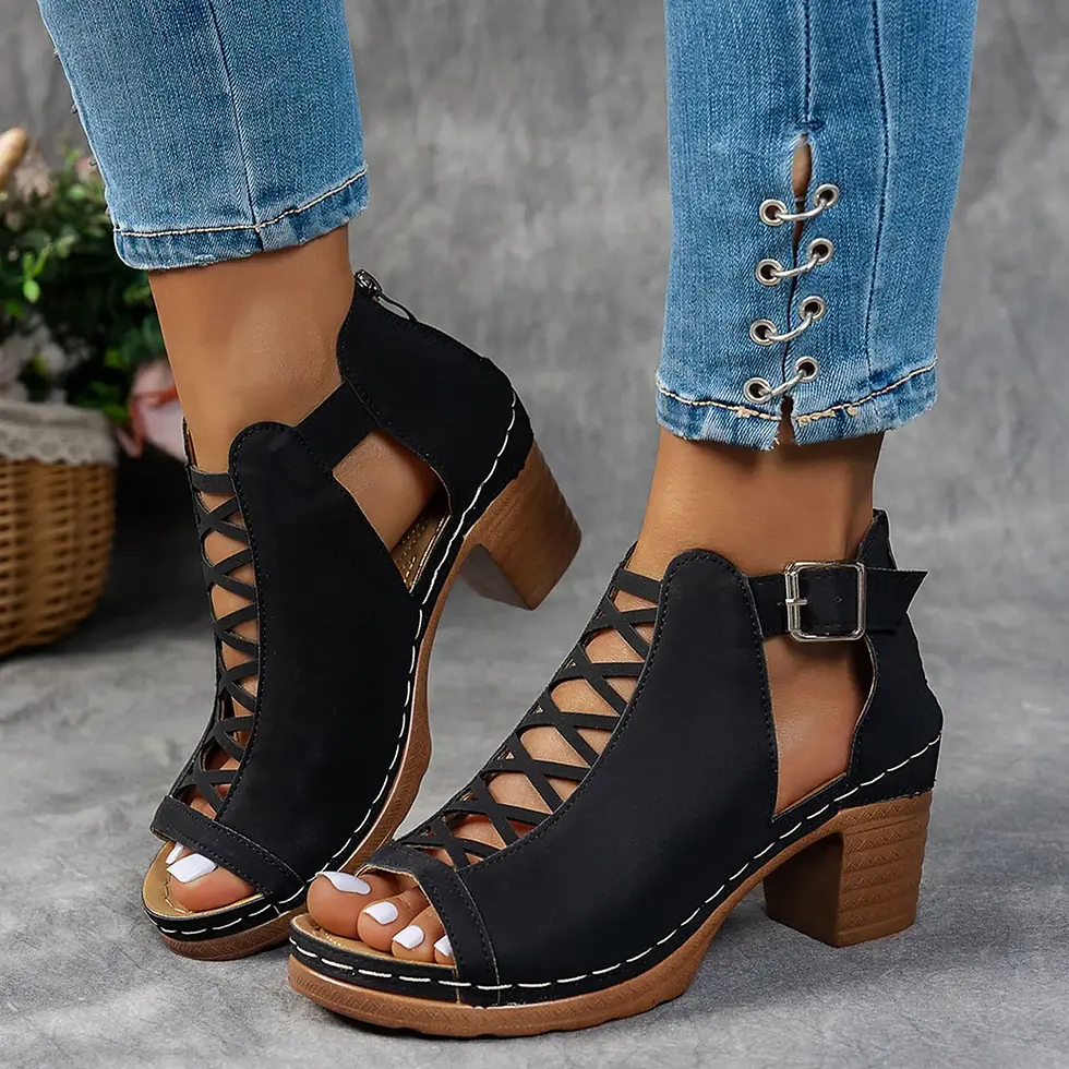 Thumbnail: Women Summer Elegant Sandals Thick Heel Wedge Chunky