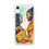 Thumbnail: A clear phone case for an iPhone showcasing a captivating, artistic rendering of two figures in profile facing each other, with their features highlighted in bold, swirling colors of yellow, orange, and blue. The artwork conveys a sense of intimacy and connection, and is signed by the artist in the lower right corner, adding a personal touch to the phone accessory.
