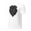Thumbnail: A white t-shirt with a large, stylized black graphic of a lion's head on the front. The lion's intense gaze is accentuated with orange eyes, and the mane is detailed with various black strokes, giving a bold and majestic look to the design.
