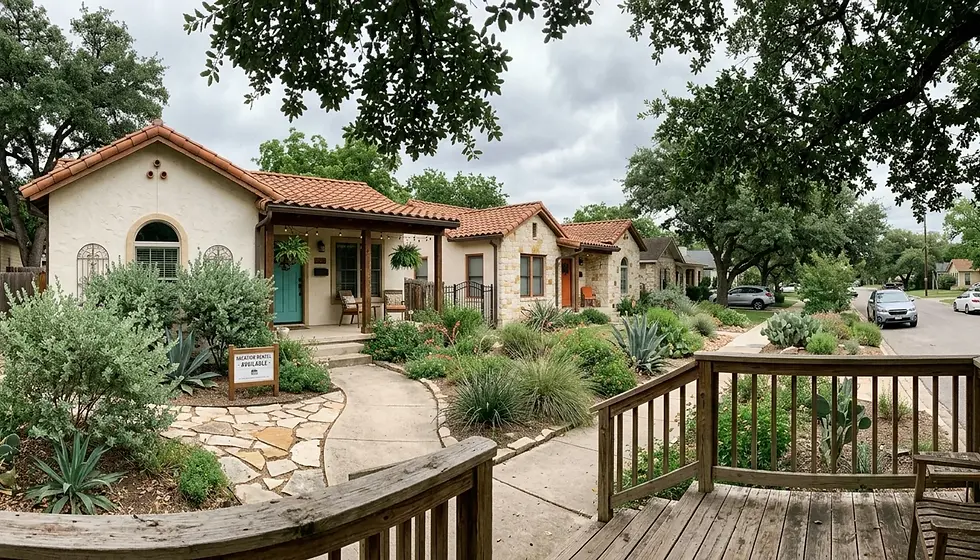 San Antonio vacation rental homes on a residential street, limestone and stucco architecture for best property management company san antonio