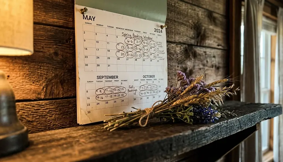 Revenue management calendar showing peak-season pricing for a Texas Hill Country cabin rental