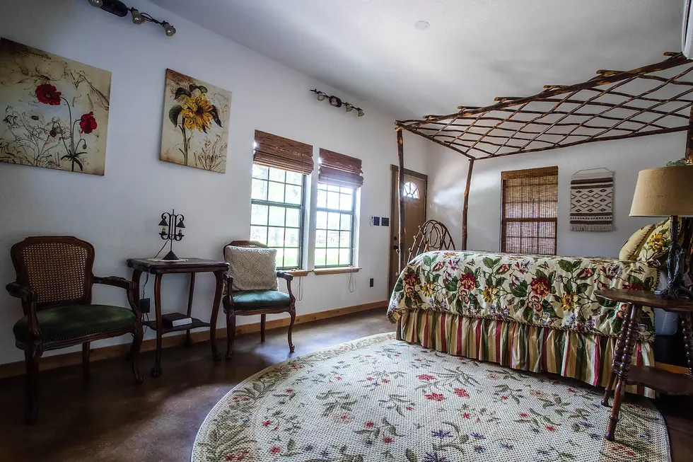 Vintage bedroom with canopy bed and antique furnishings in Fredericksburg vacation rental