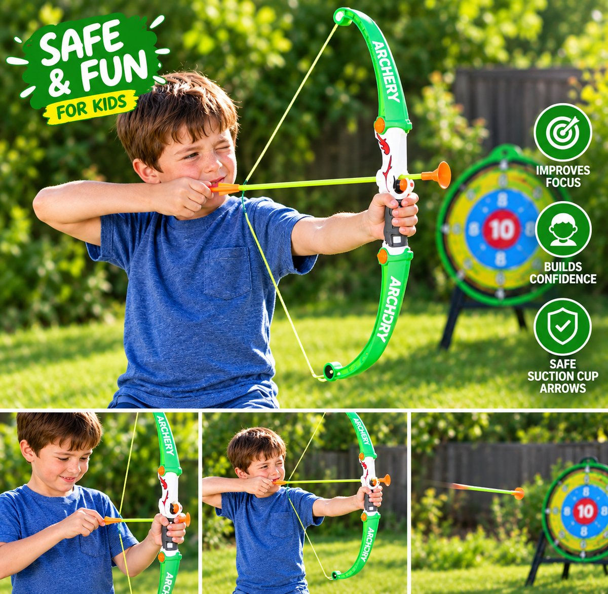 Kid playing with Bow and Arrow Archery Set