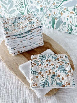 papier toilette lavable et zéro déchet motif floral vert avec pressions, terra di natura
