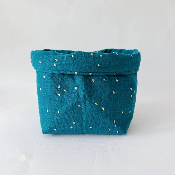 panière en tissu pour cotons lavables ou accessoires zéro déchet couleur bleue, terra di natura