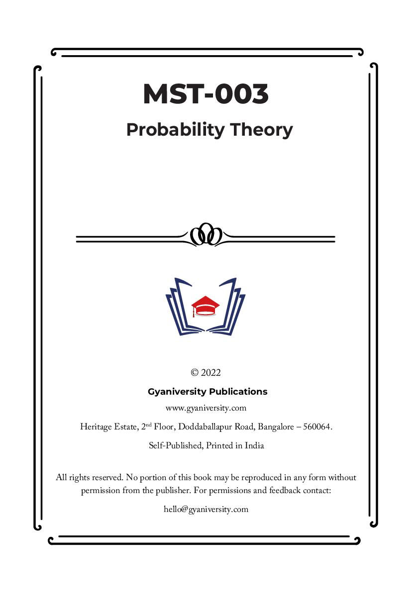 Thumbnail: MST-003: Probability Theory (IGNOU Guide Book)