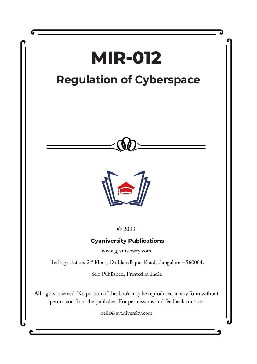 Thumbnail: MIR-012: Regulation of Cyberspace (IGNOU Guide Book)