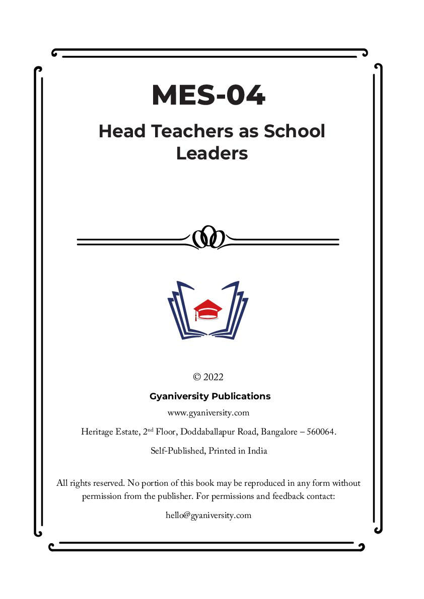 Thumbnail: MES-004: Head Teachers as School Leaders (IGNOU Guide Book)