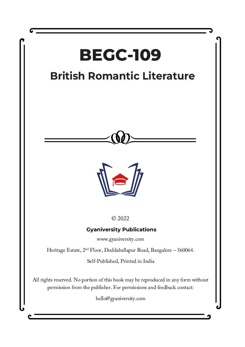 Thumbnail: BEGC-109: British Romantic Literature (IGNOU Guide Book)