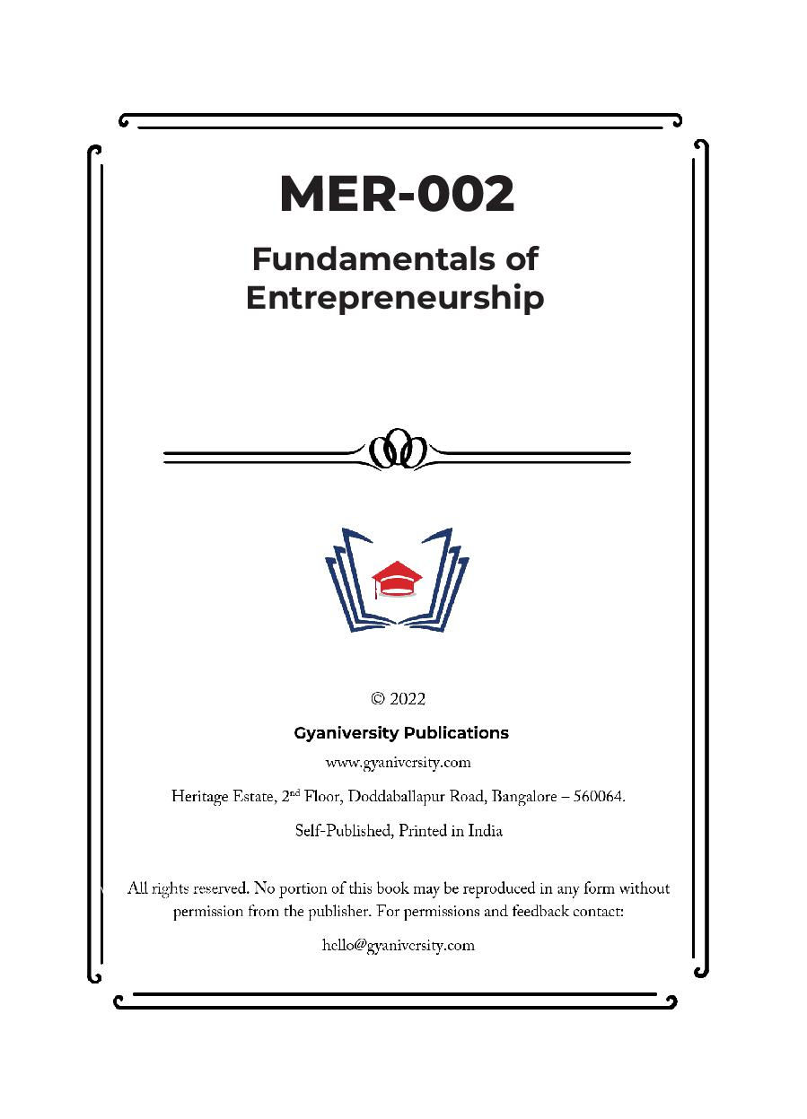 Thumbnail: MER-002: Fundamentals of Entrepreneurship (IGNOU Guide Book)