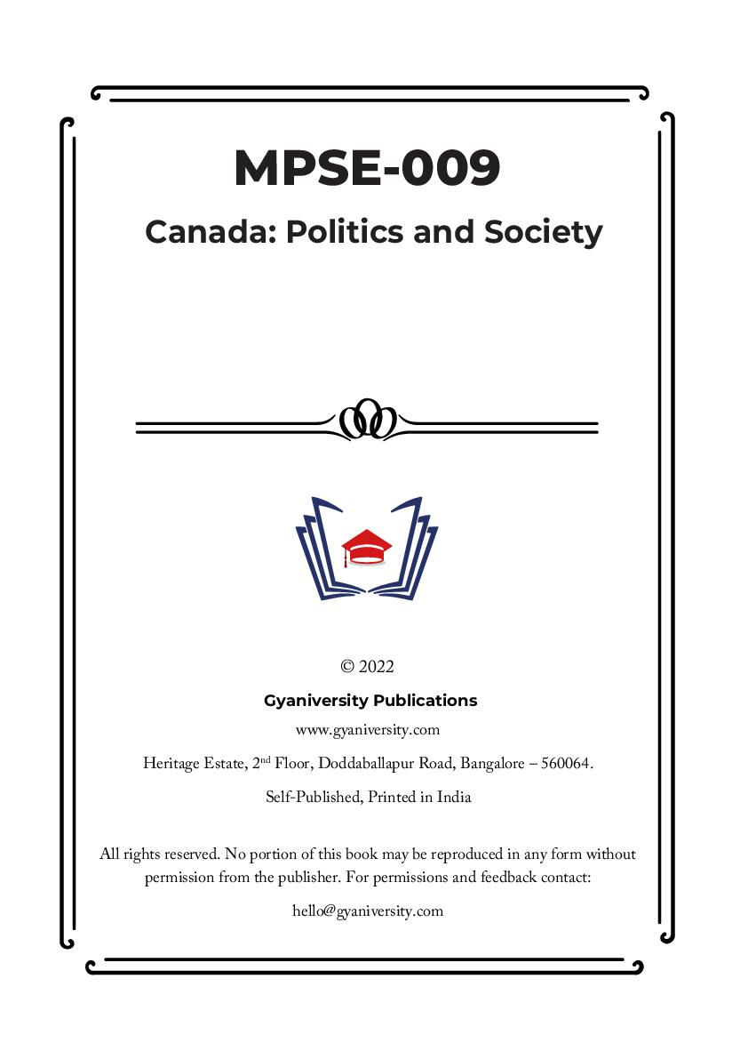 Thumbnail: MPSE-009: Canada: Politics and Society (IGNOU Guide Book)