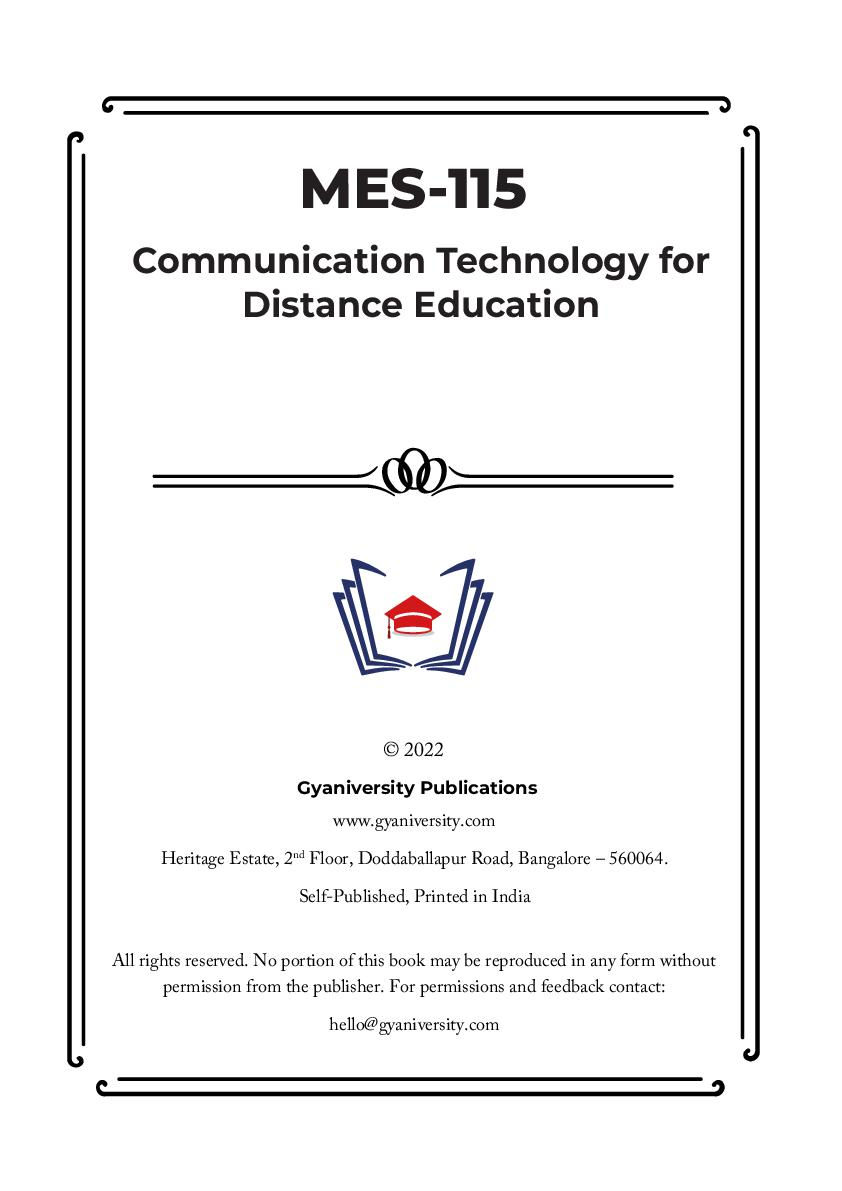 Thumbnail: MES-115: Communication Technology for Distance Education (IGNOU Guide Book)