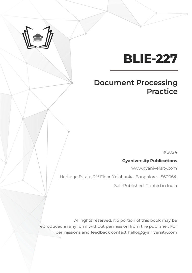 Thumbnail: BLIE-227: Document Processing Practice (IGNOU Guide Book)