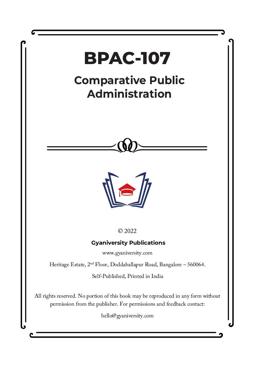 Thumbnail: BPAC-107: Comparative Public Administration (IGNOU Guide Book)