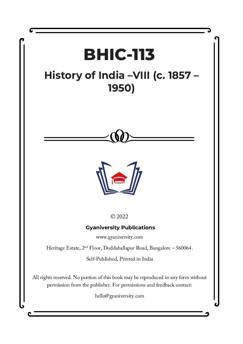 Thumbnail: BHIC-113: History of India –VIII (c. 1857 – 1950) (IGNOU Guide Book)