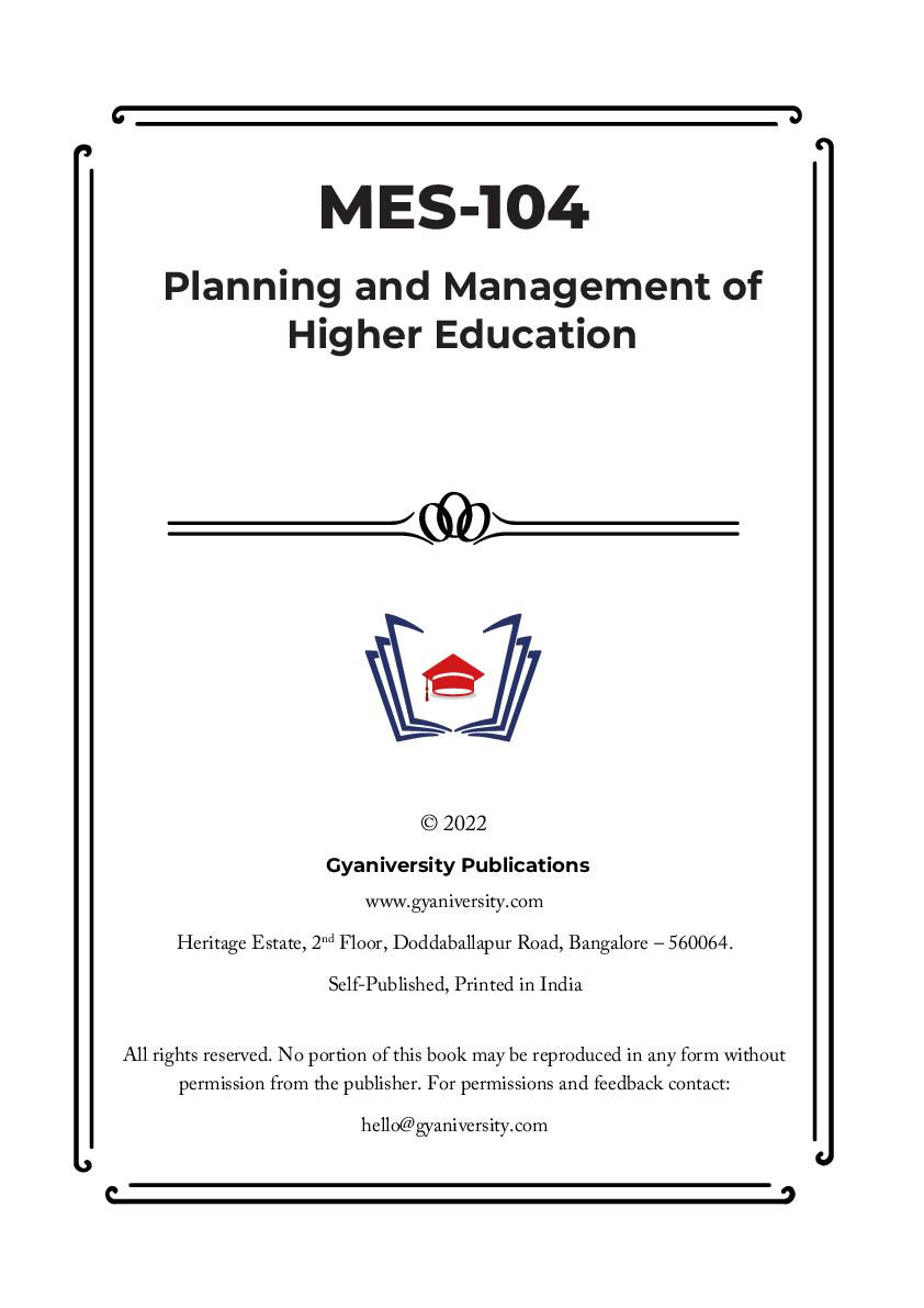 Thumbnail: MES-104: Planning and Management of Higher Education (IGNOU Guide Book)