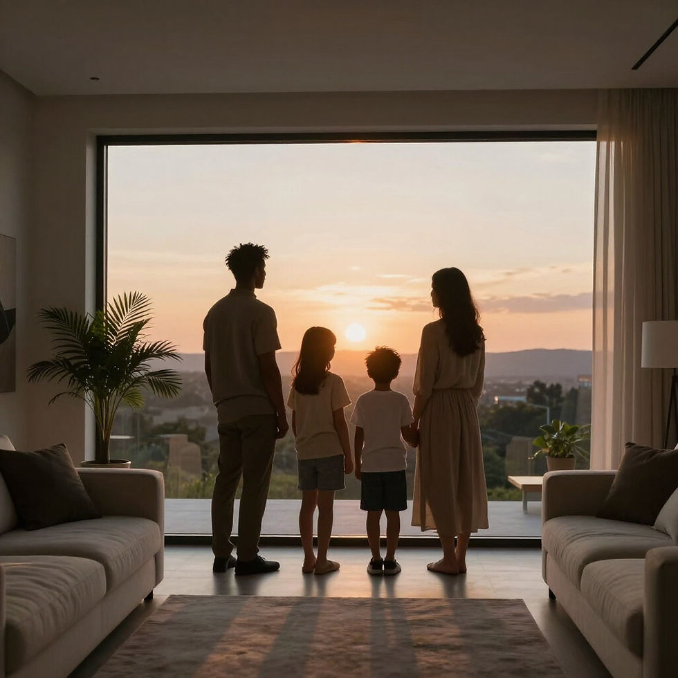 Family using a laptop together at home