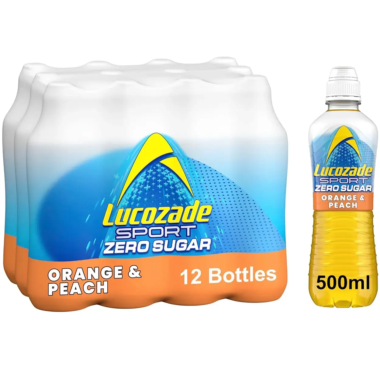 Lucozade (Orange & Peach) SportsCap Energy Drink 12 x 500ml uk free delivery