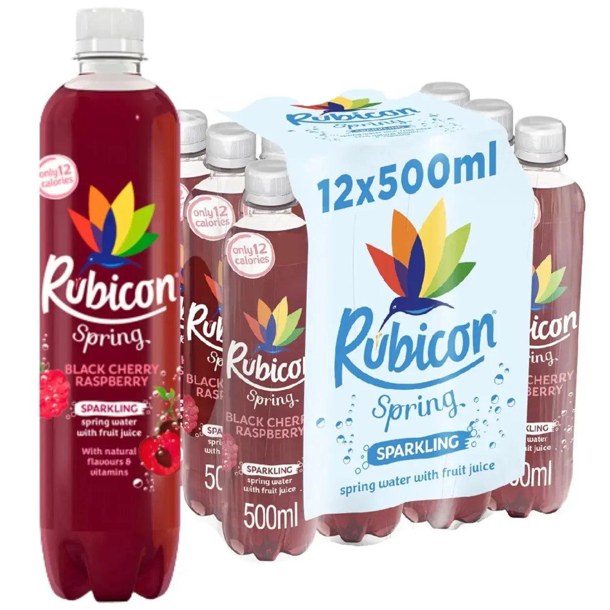 Rubicon Spring Black Cherry & Raspberry Sparkling Flavoured Drink 12 x 500ml multipack in UK