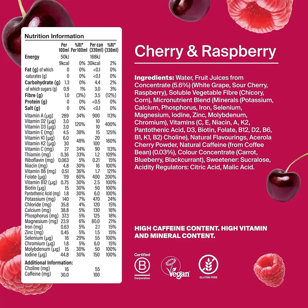 Thumbnail: Huel (Raspberry and Cherry) Energy Sparkling Flavoured Fizzy Drink 12 x 330ml