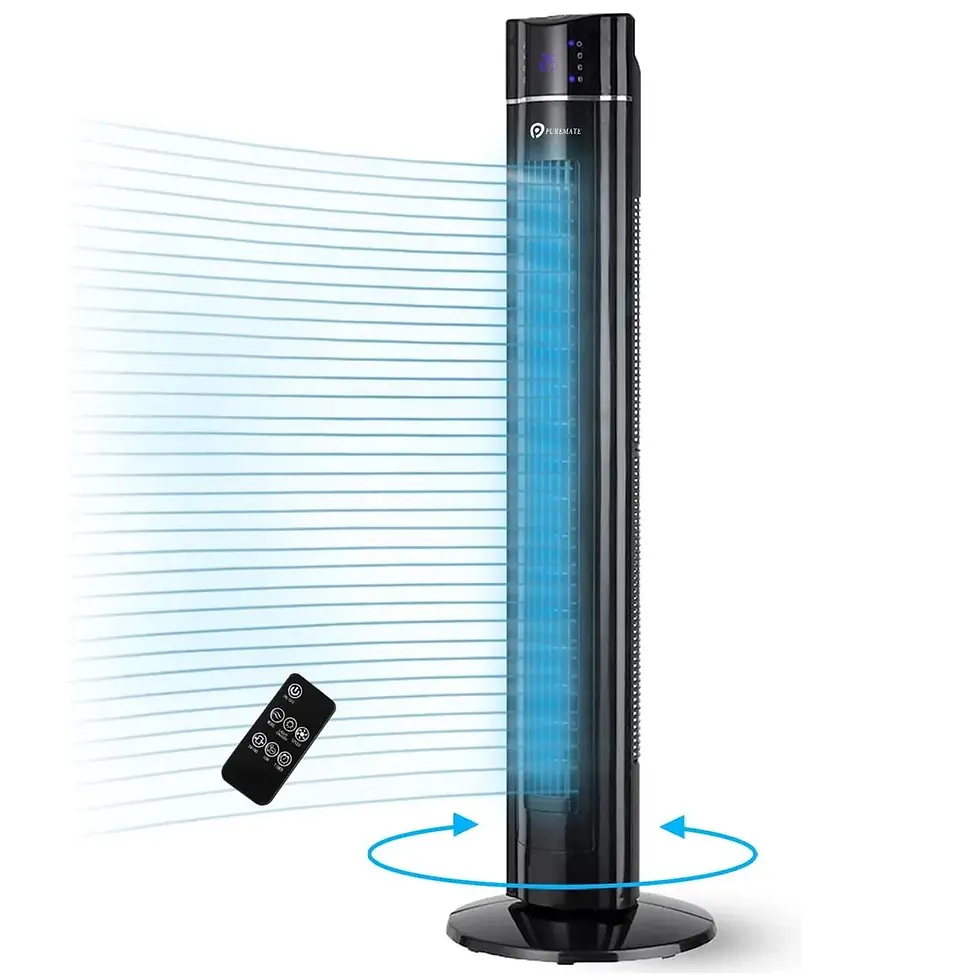 PureMate Black 43-inch Oscillating Tower Fan with Air Purifier & Aroma Function