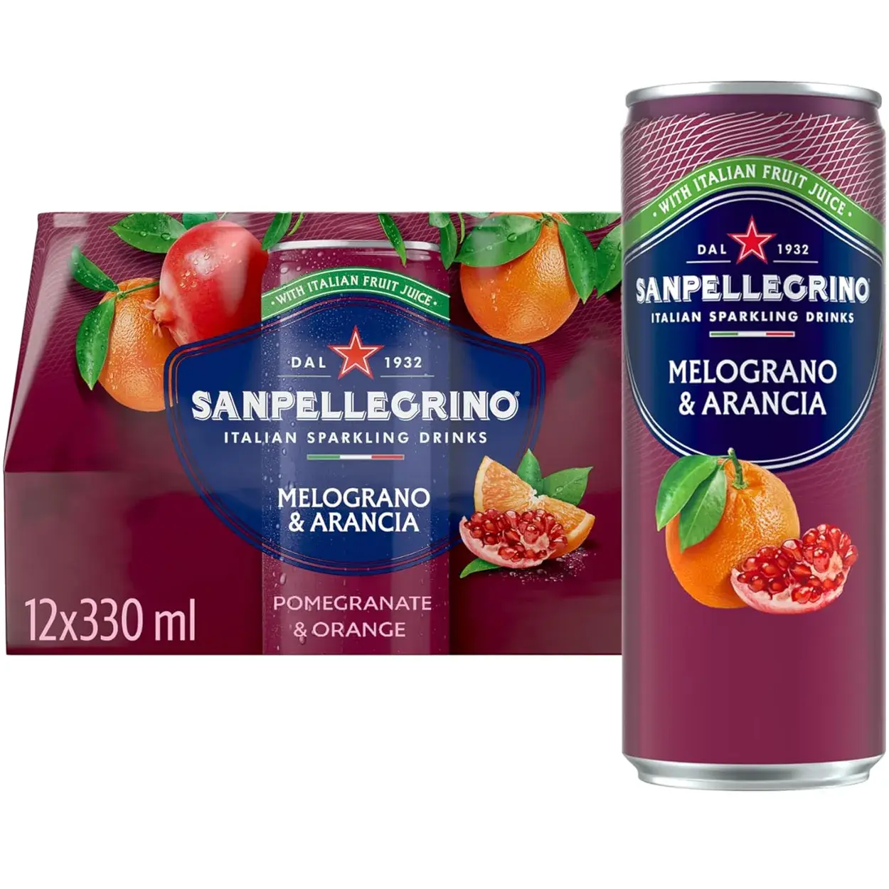 San Pellegrino Aranciata Flavoured Water Pomegranate & Oranges 12 x 330ml multipack UK