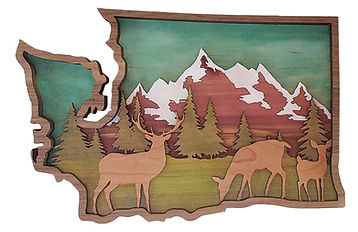 Wood Shadow Box - Washington State with Deer
