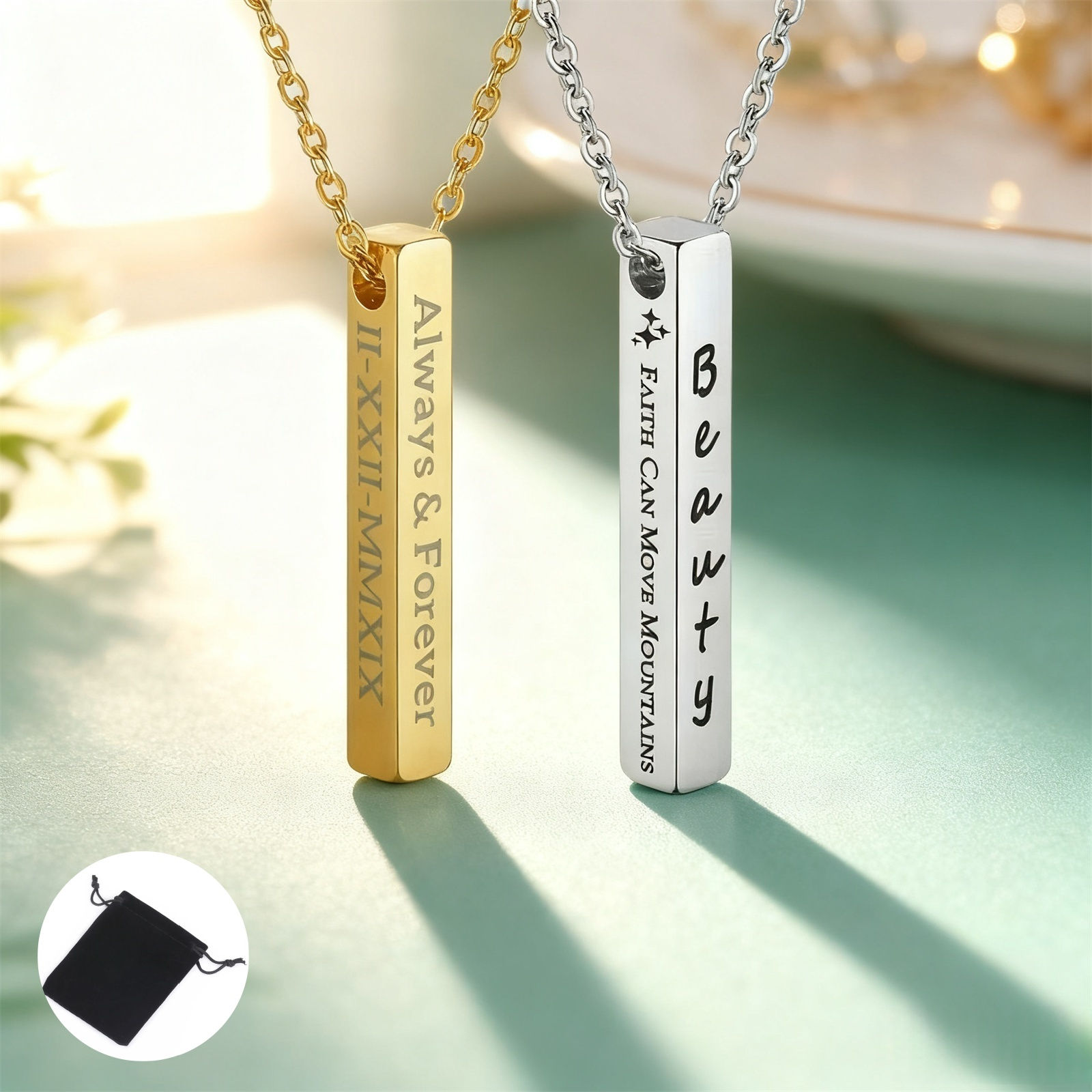 Customized Name Quotes Date Multi sided Engraved Necklace Stainless Steel Person