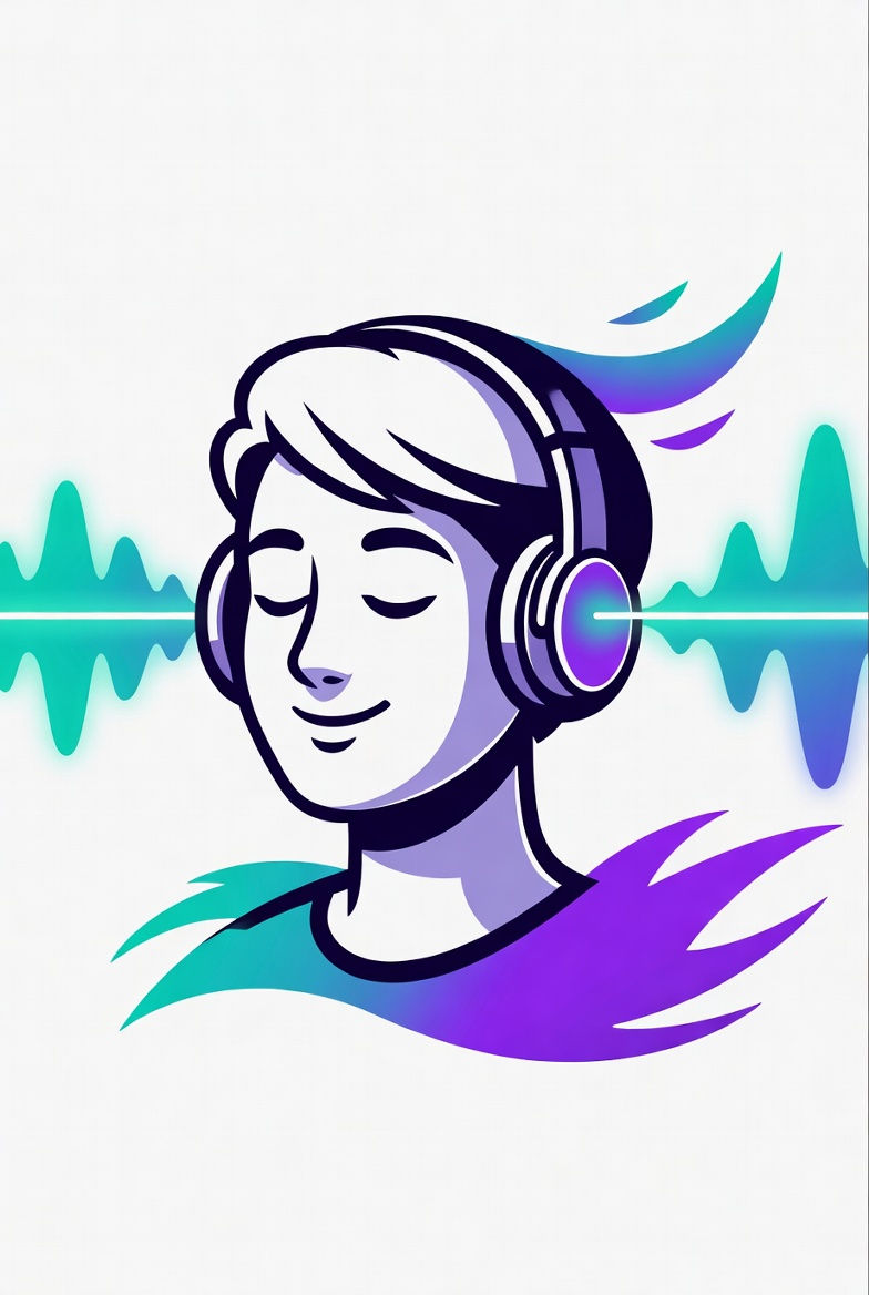 Vibrant vector illustration of a relaxed person wearing headphones with colorful pulsing sound waves, guided meditation icon for beginners