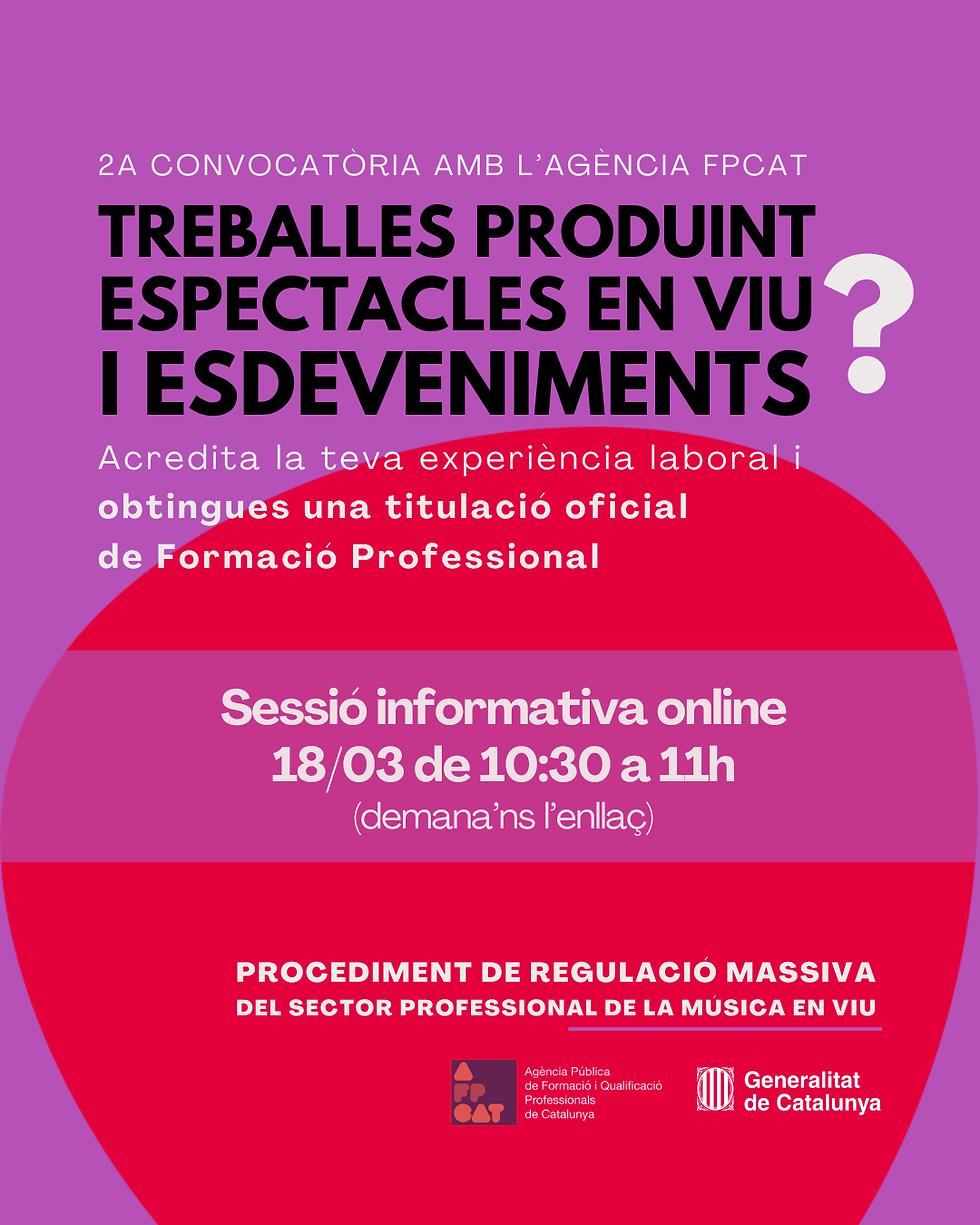2na convocatòria amb l’Agència FPCAT: acredita la teva experiència professional en la música en viu