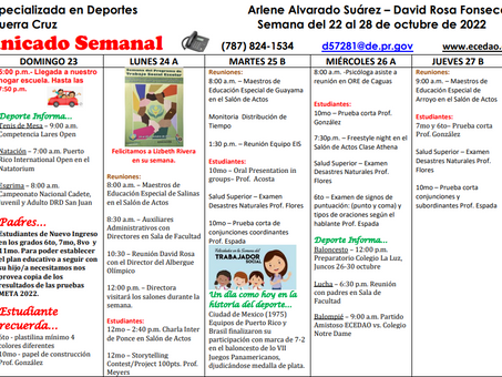 Comunicado Semanal del 22 al 28 de octubre de 2022