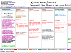 Comunicado Semanal del 24 de febrero al 1 de marzo de 2024