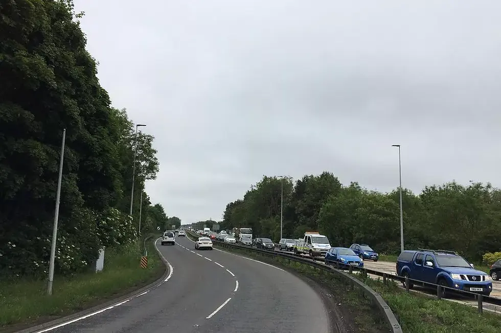 Queues of traffic on the A19 southbound at Moor Farm Roundabout