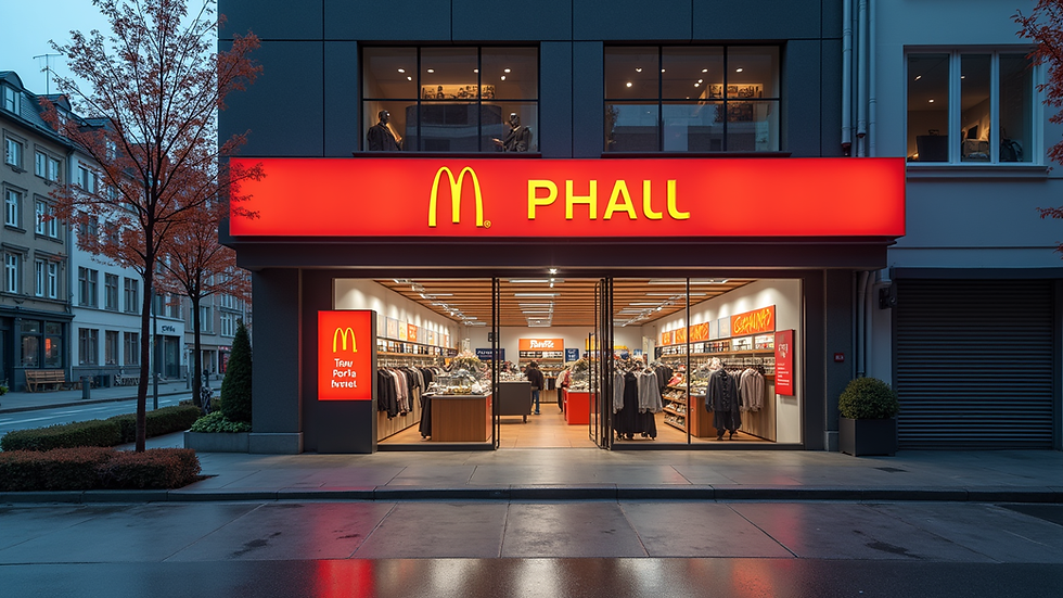 Eye-level view of a modern retail franchise store with branded signage