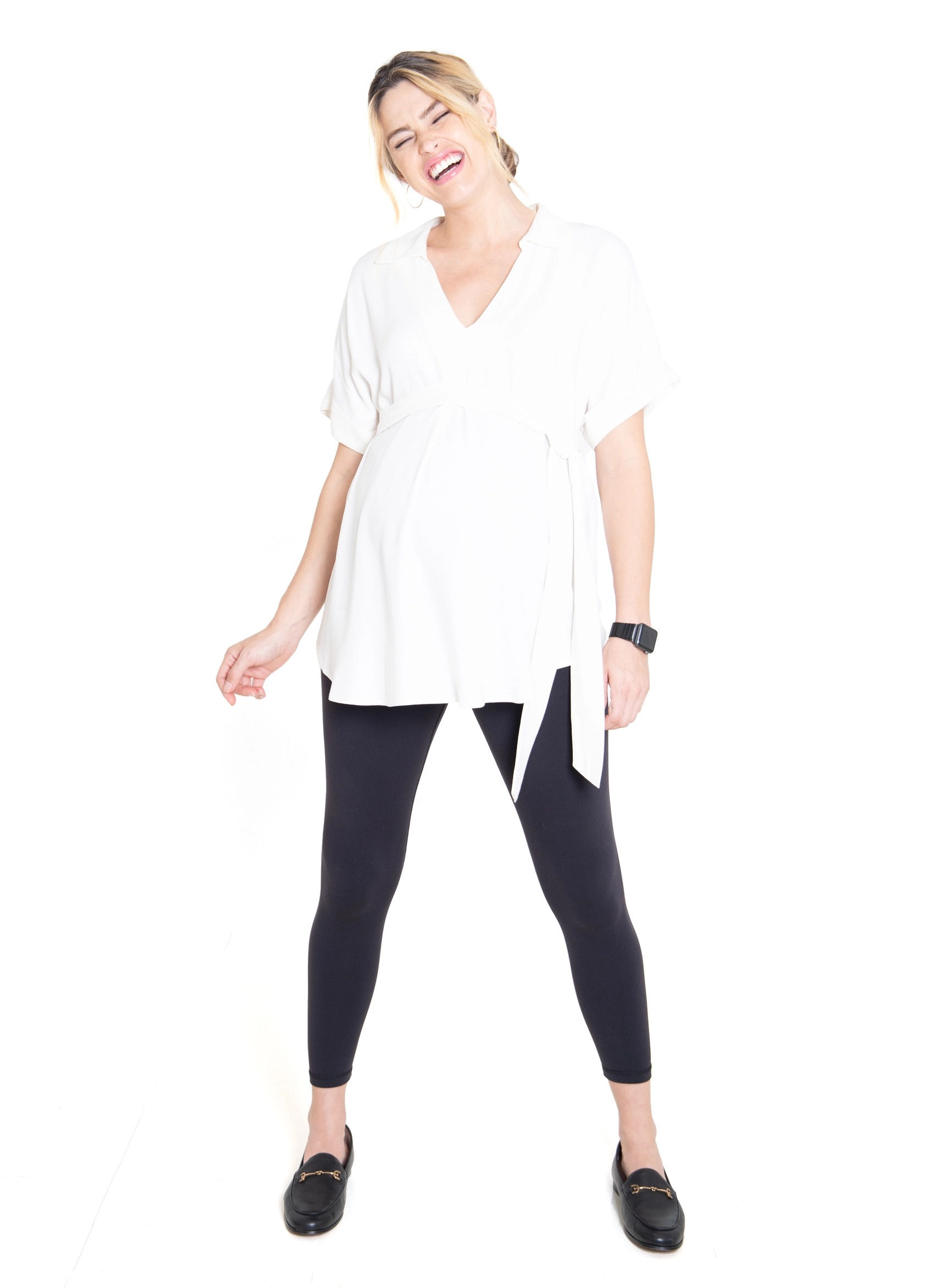 Maternity Popover Tie Waist Shirt