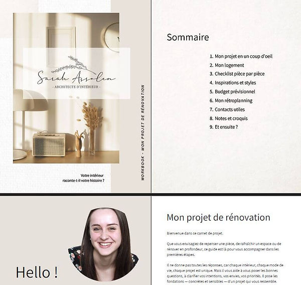 Contenu du workbook mon projet de rénovation