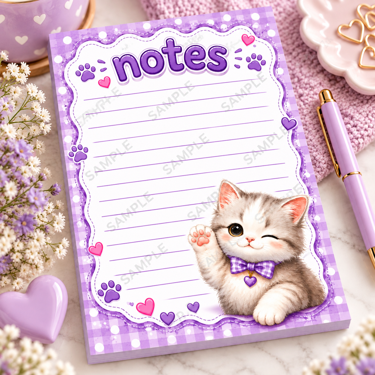 Little Purple Kitty Notepad – A Little Wave, a Little Love, and a Whole Lot of C