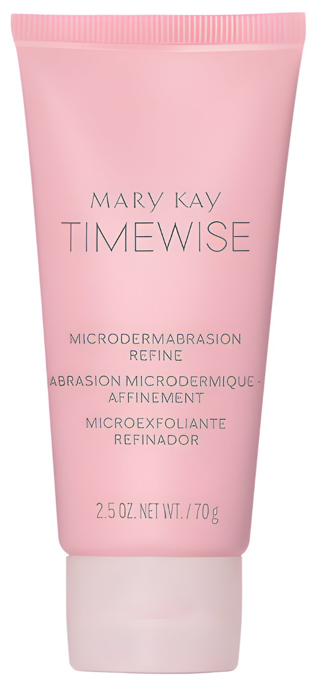Pink tube of Mary Kay Timewise Microdermabrasion Refine, 2.5 oz, with black text on the front.