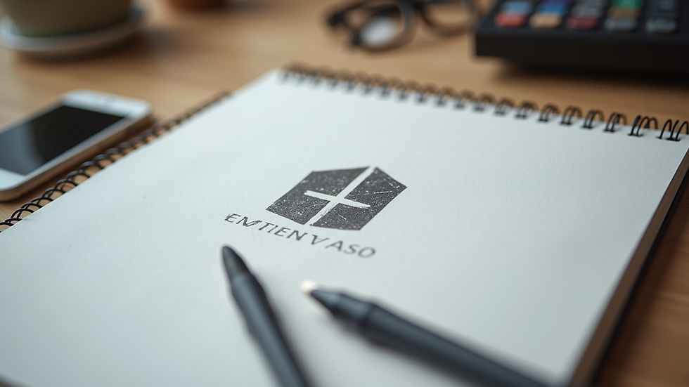 Eye-level view of a minimalist logo design on a sketchpad