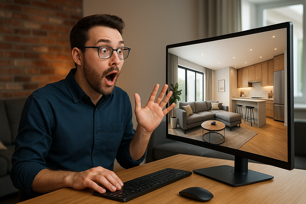 Combien Coûte un Rendu 3D : homme surpris le l'image 3D et du prix