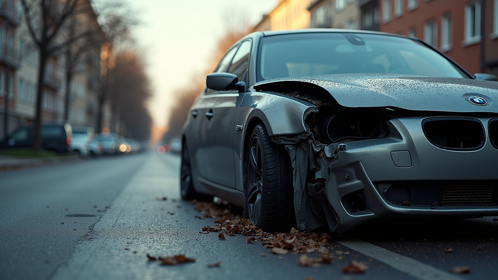 Eye-level view of a damaged car after an accident