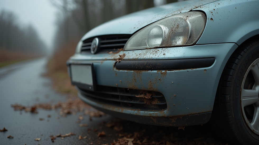 Close-up view of a damaged car bumper