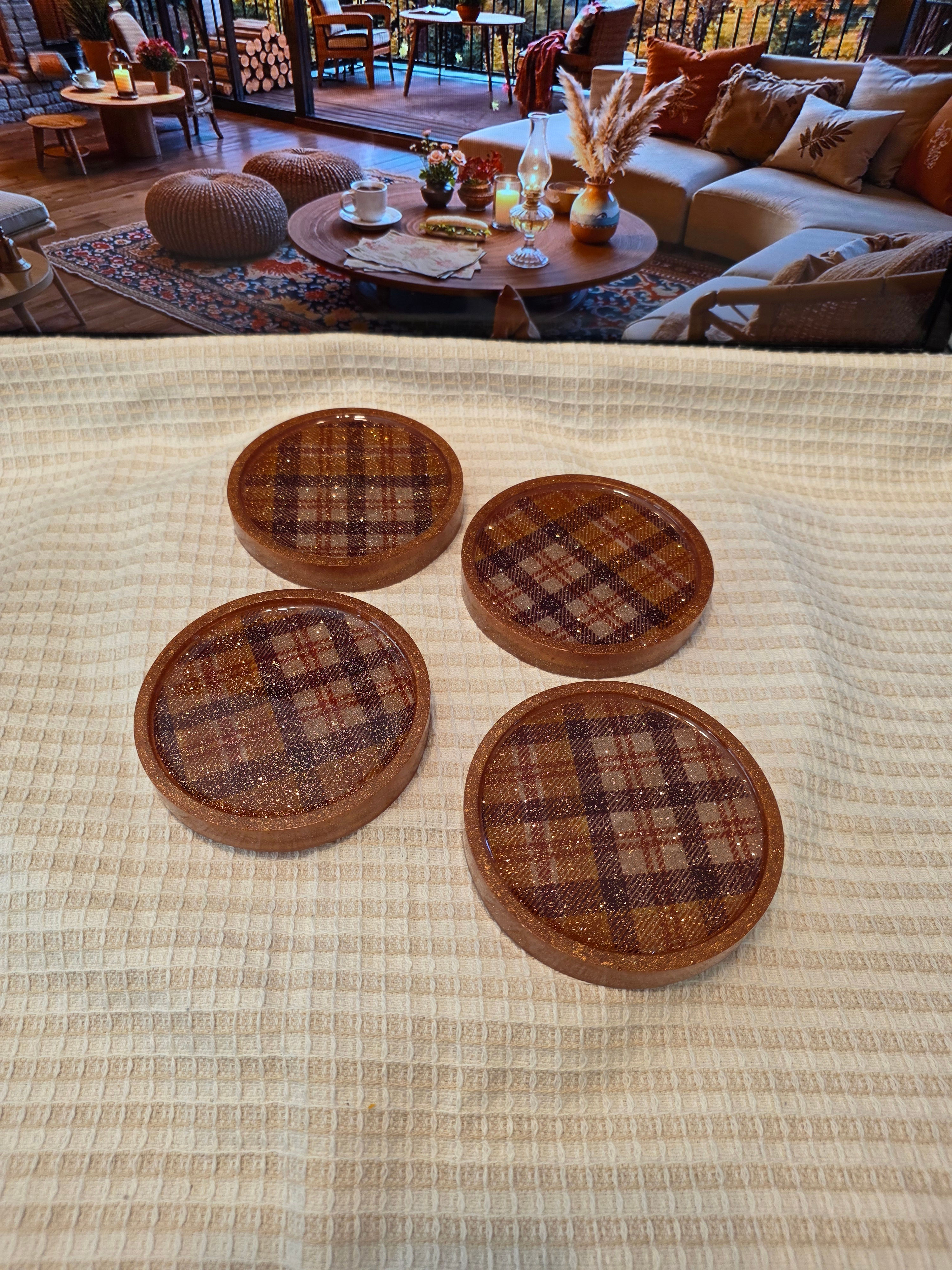 Autumn Plaid Resin Coasters