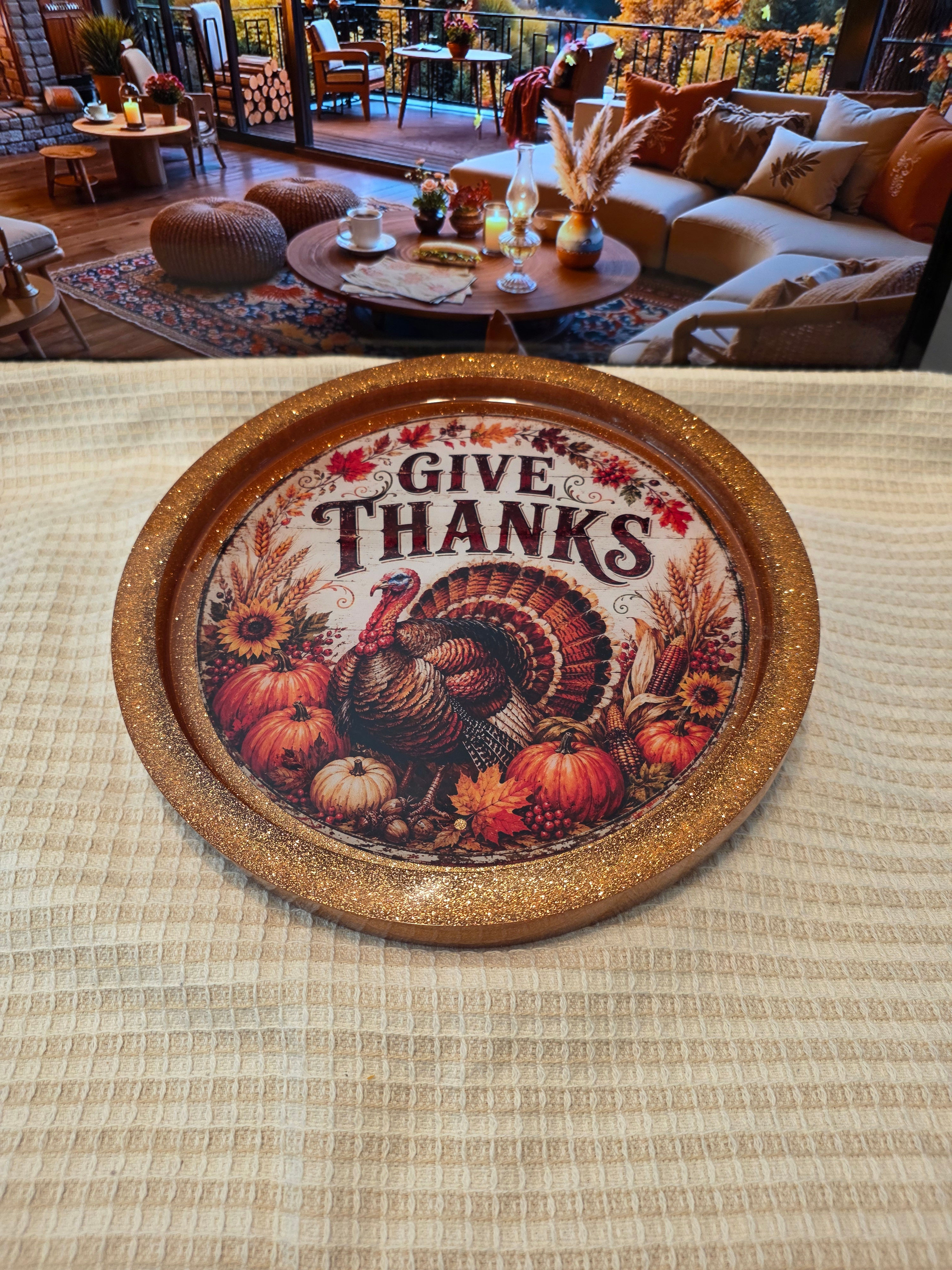Give Thanks — Fall Resin Serving Tray
