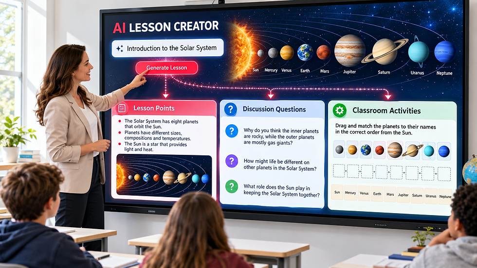 A teacher can enter a lesson topic and use an AI application to generate teaching points, discussion questions and interactive classroom activities.