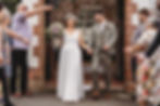 confetti thrown at the bride and groom at village hall wedding in sussex
