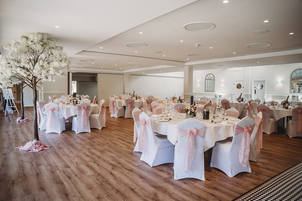 wedding reception room at Cottesmore golf club in sussex
