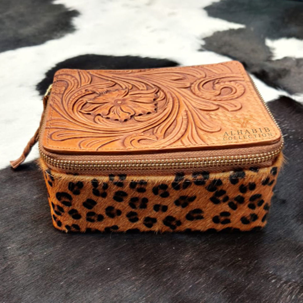 Cowhide Tooled Top Small Rect. Jewellery Box 01 (AHCJB006)