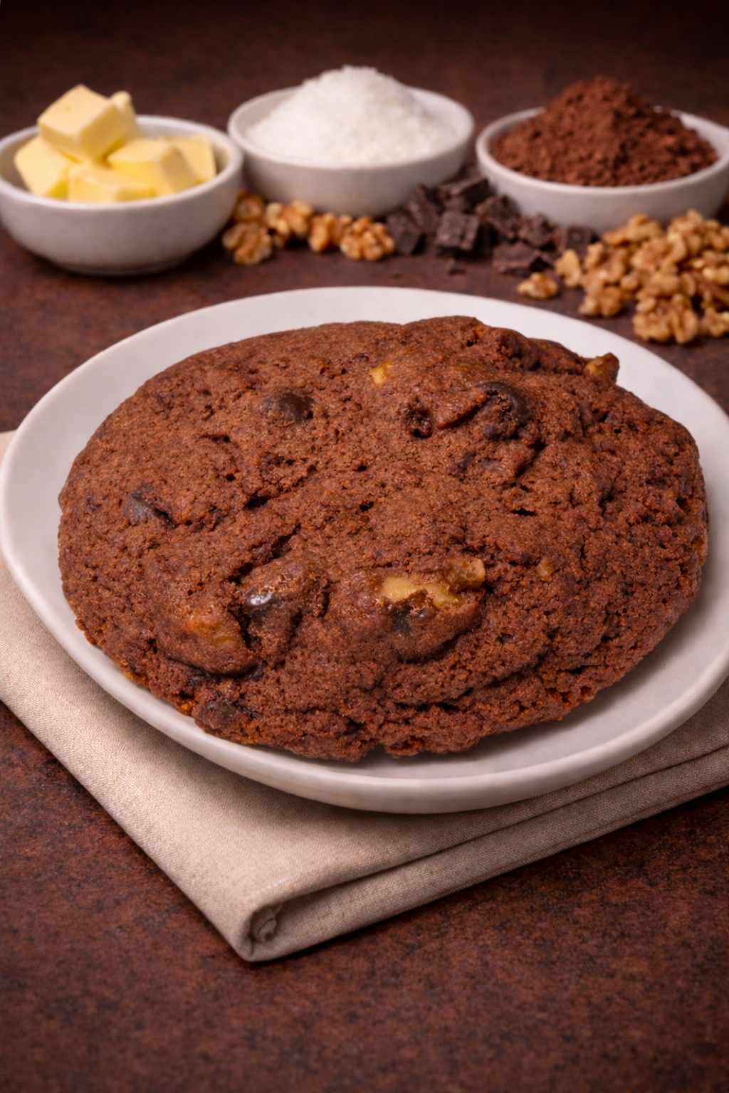 Triple chocolate chip walnut cookie with chocolate chunks and walnuts